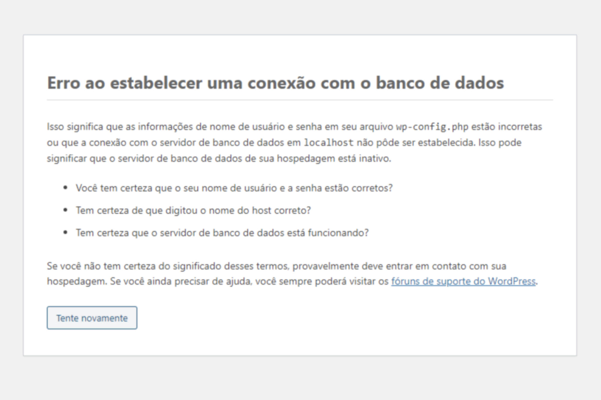 Erros de Banco de Dados no Wordpress